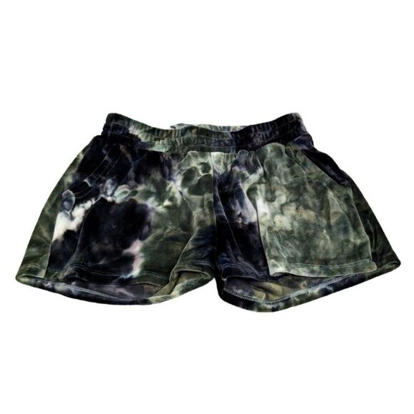 Freshman Girls Size S Green Black Flat Front Tie Dye Elastic Waist  Sweat Shorts - Picture 1 of 9